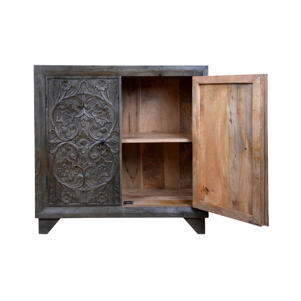 Neelkamal Sideboard - Hand-Carved Wooden Sideboard in Rustic Black Finish