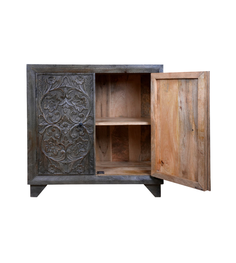 Neelkamal Sideboard - Hand-Carved Wooden Sideboard in Rustic Black Finish