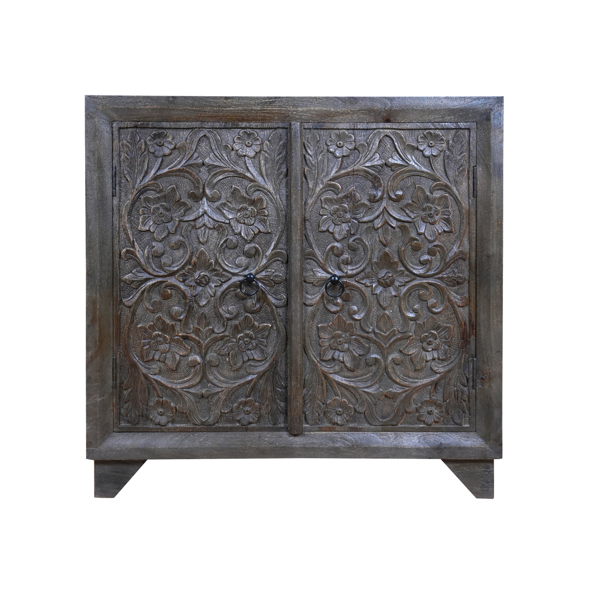 Neelkamal Sideboard - Hand-Carved Wooden Sideboard in Rustic Black Finish