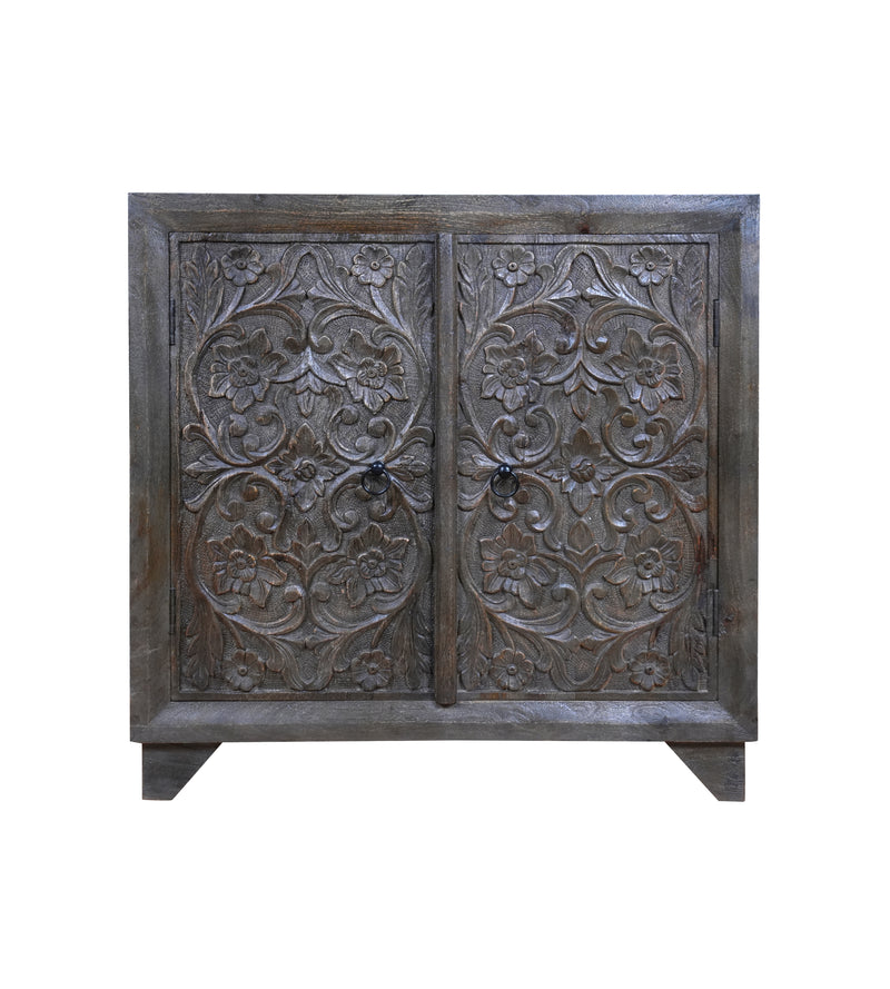 Neelkamal Sideboard - Hand-Carved Wooden Sideboard in Rustic Black Finish
