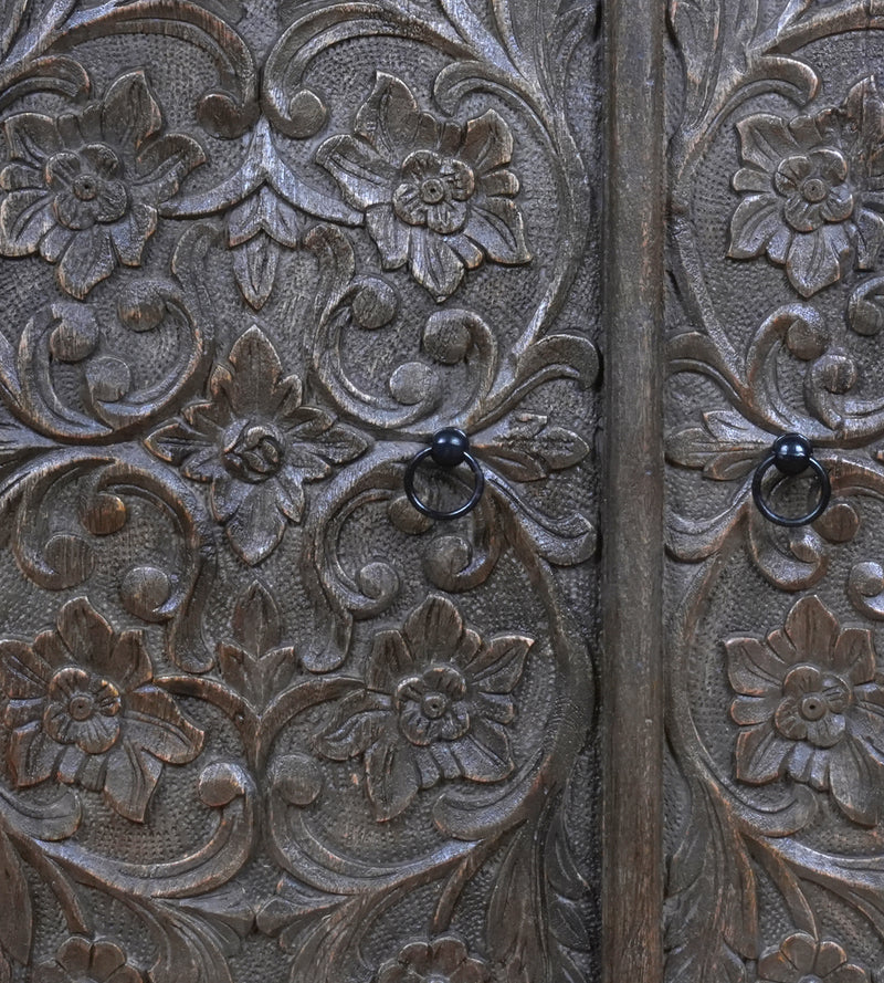 Neelkamal Sideboard - Hand-Carved Wooden Sideboard in Rustic Black Finish