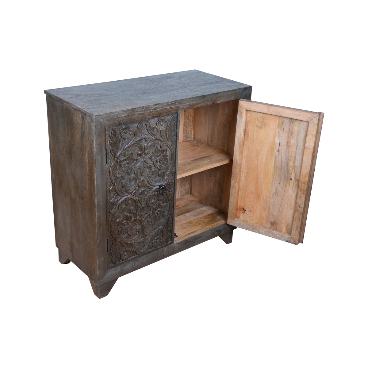 Neelkamal Sideboard - Hand-Carved Wooden Sideboard in Rustic Black Finish