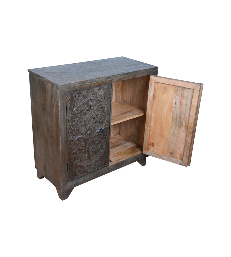Neelkamal Sideboard - Hand-Carved Wooden Sideboard in Rustic Black Finish
