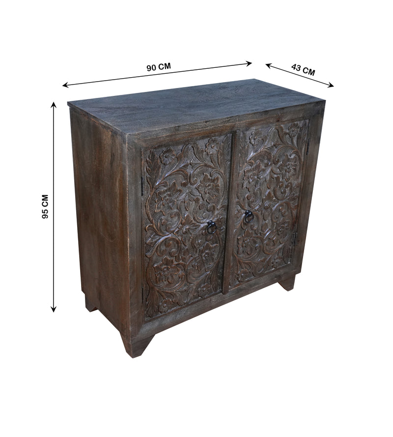 Neelkamal Sideboard - Hand-Carved Wooden Sideboard in Rustic Black Finish
