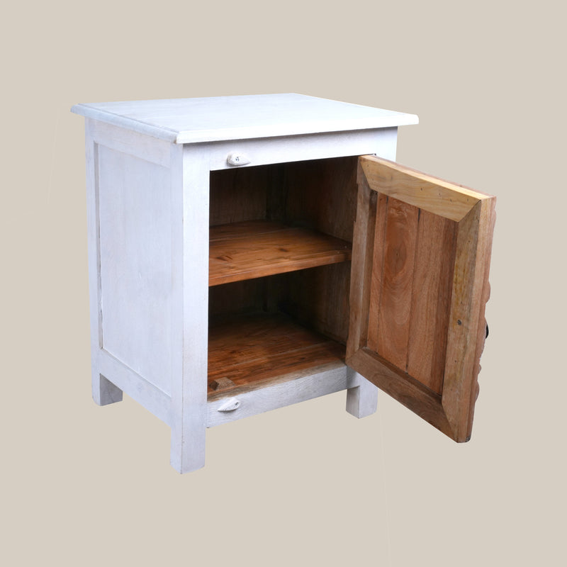 Natya Nightstand - Intricately Carved Wooden Bedside Table with Folk Scene Motifs