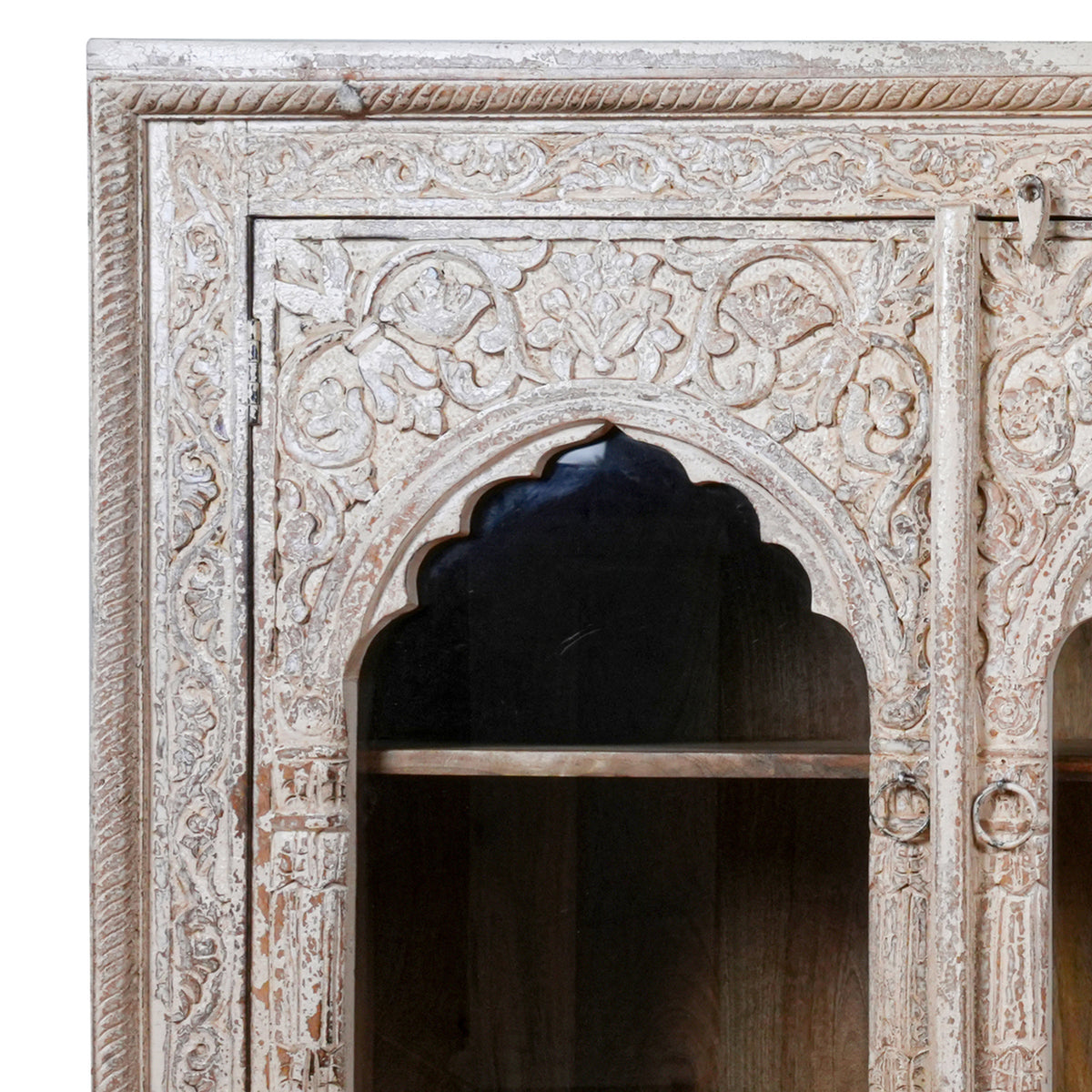Arches of Udaipur - Vintage Hand-Carved Wooden Sideboard with Arch Glass Panels