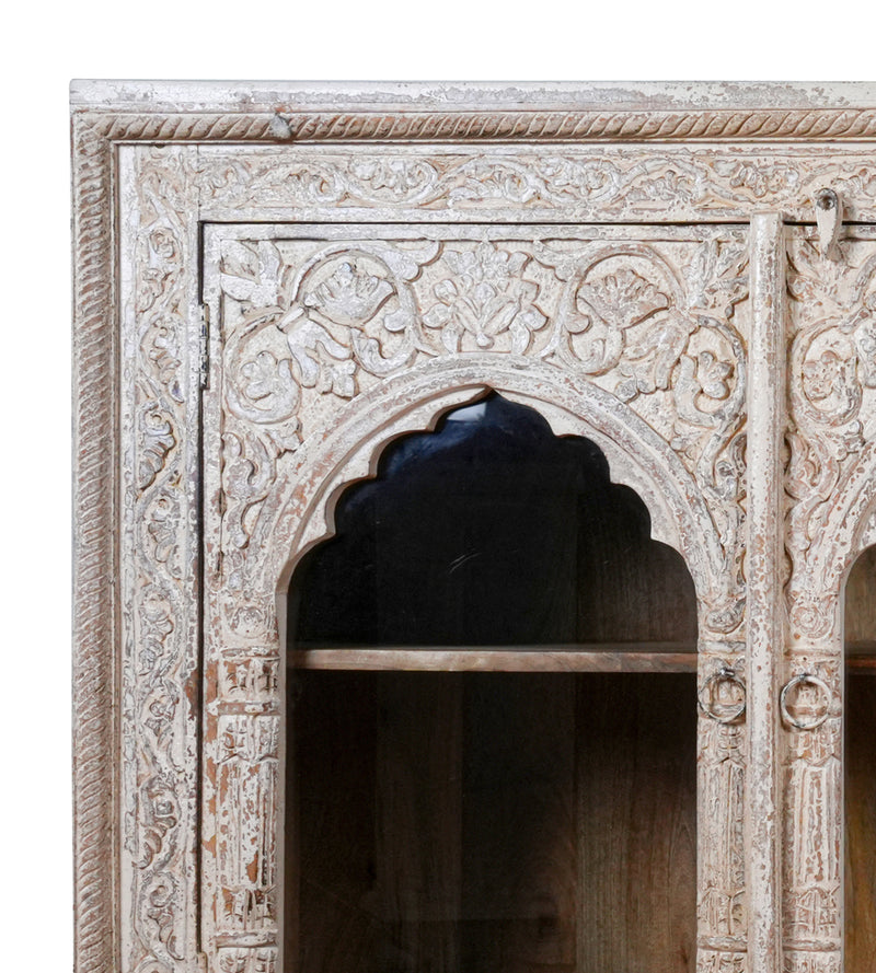 Arches of Udaipur - Vintage Hand-Carved Wooden Sideboard with Arch Glass Panels