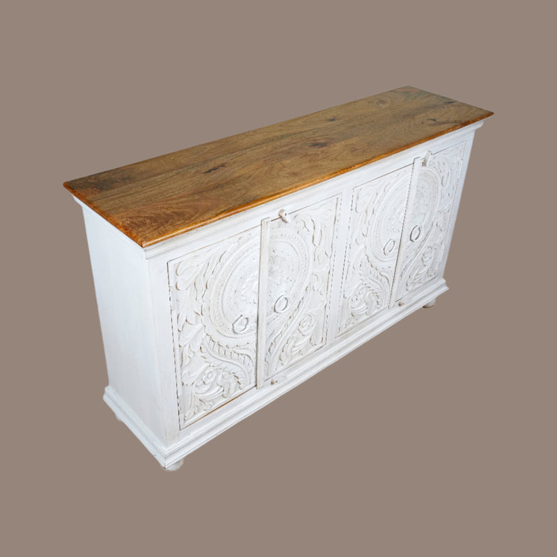 Vanvas Sideboard - Richly Carved Mango Wood Sideboard in Vintage Finish