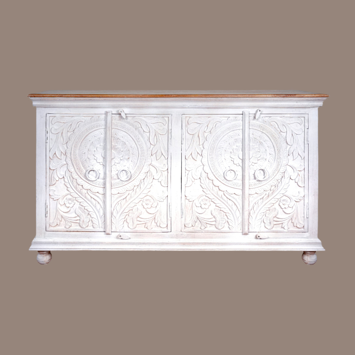 Vanvas Sideboard - Richly Carved Mango Wood Sideboard in Vintage Finish
