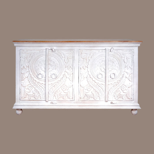 Vanvas Sideboard - Richly Carved Mango Wood Sideboard in Vintage Finish
