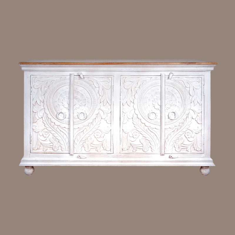 Vanvas Sideboard - Richly Carved Mango Wood Sideboard in Vintage Finish