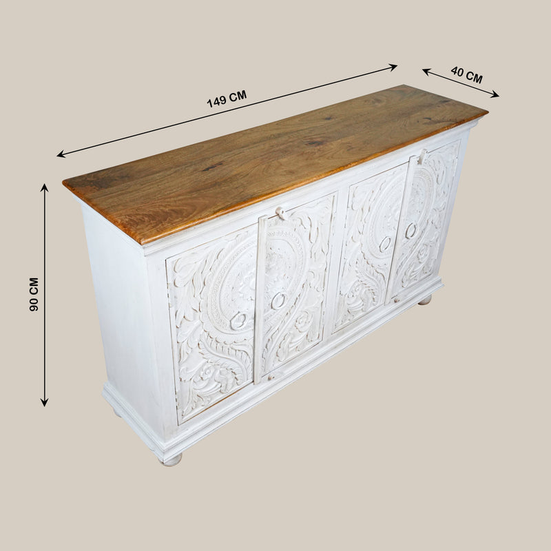 Vanvas Sideboard - Richly Carved Mango Wood Sideboard in Vintage Finish