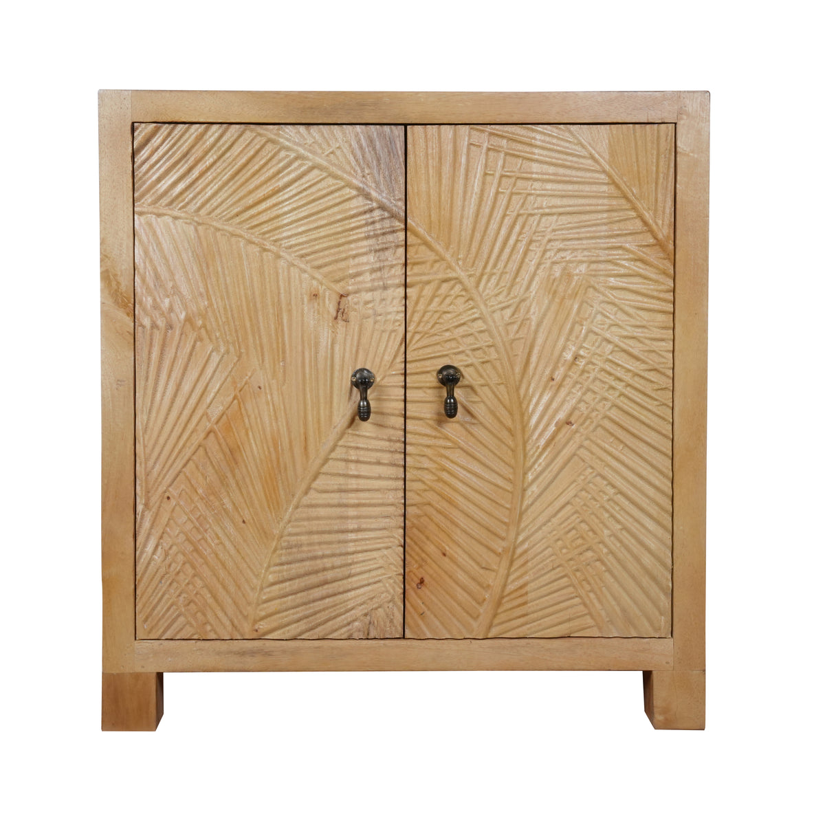 Tana Leaf Sideboard - Minimal Carved Wooden Cabinet with Natural Finish