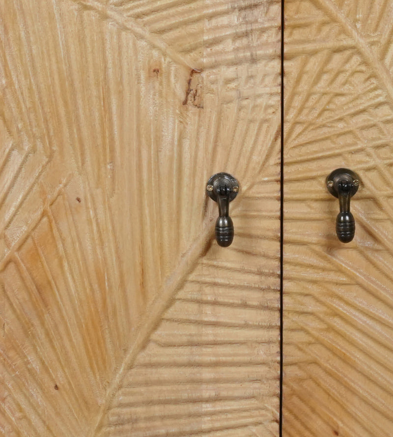 Tana Leaf Sideboard - Minimal Carved Wooden Cabinet with Natural Finish