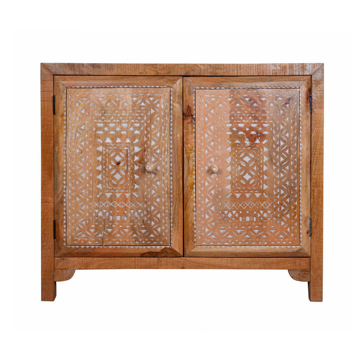 Dastkaar Cabinet - Traditional Mango Wood Cabinet with White Inlay Detailing