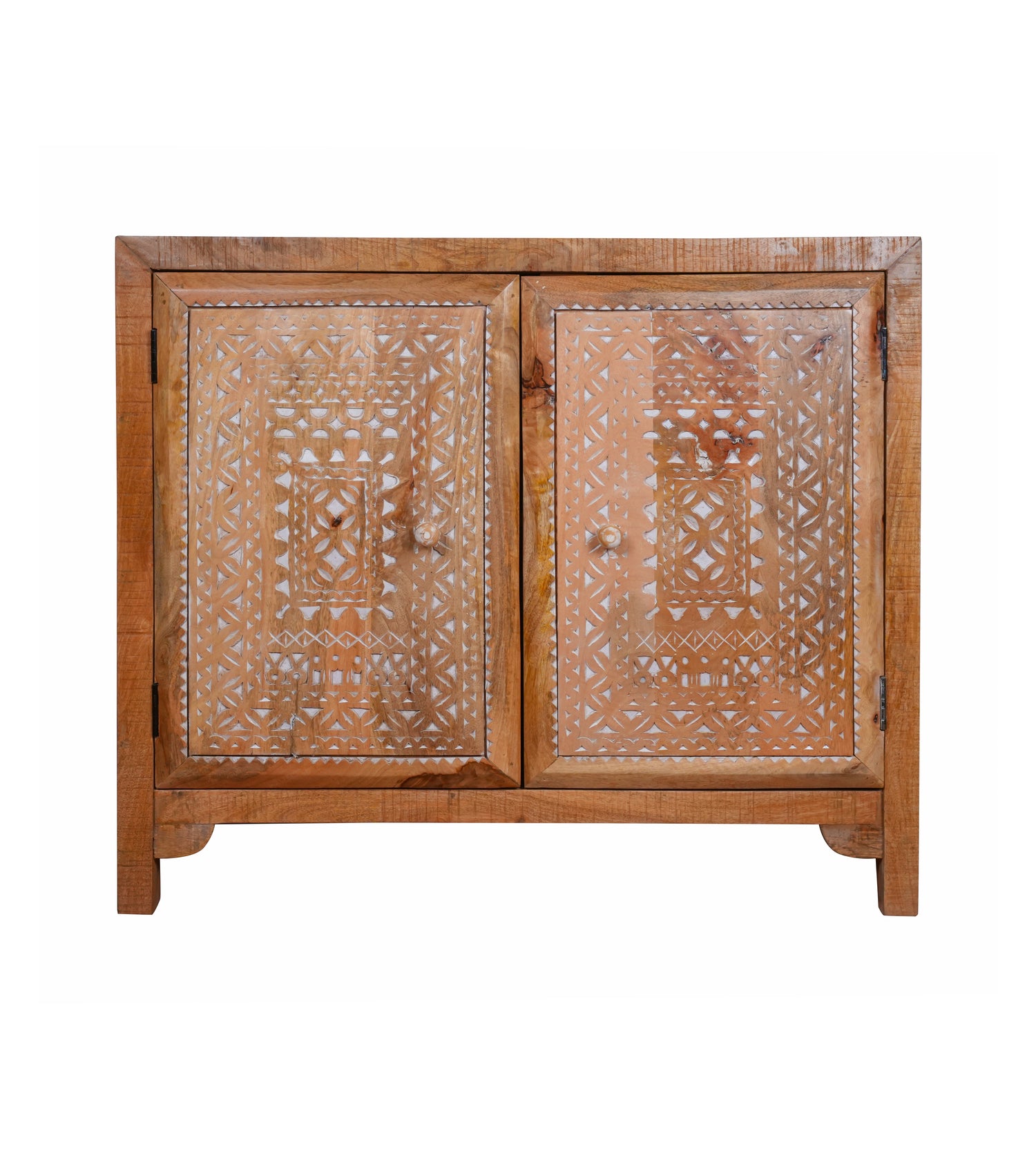 Dastkaar Cabinet - Traditional Mango Wood Cabinet with White Inlay Detailing