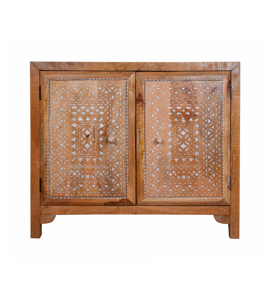 Dastkaar Cabinet - Traditional Mango Wood Cabinet with White Inlay Detailing