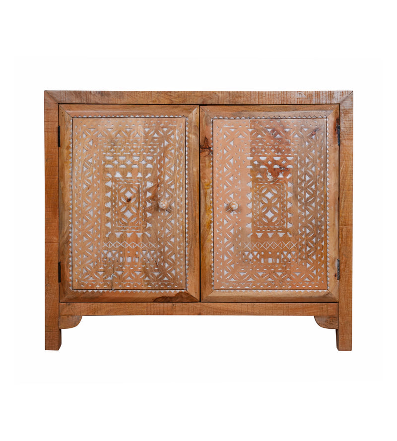 Dastkaar Cabinet - Traditional Mango Wood Cabinet with White Inlay Detailing