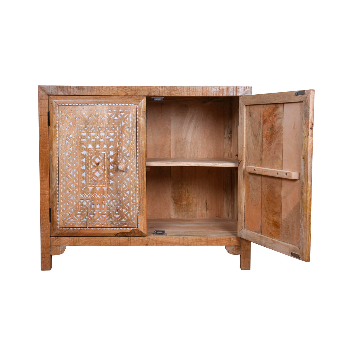 Dastkaar Cabinet - Traditional Mango Wood Cabinet with White Inlay Detailing