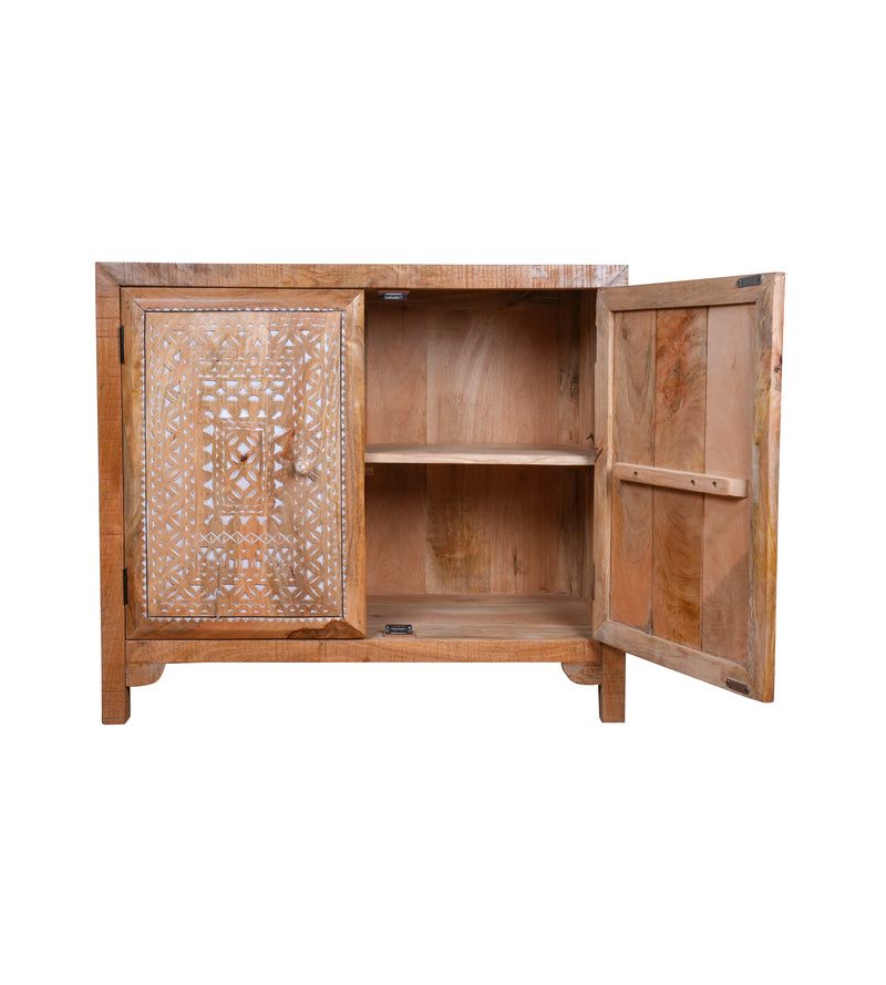 Dastkaar Cabinet - Traditional Mango Wood Cabinet with White Inlay Detailing