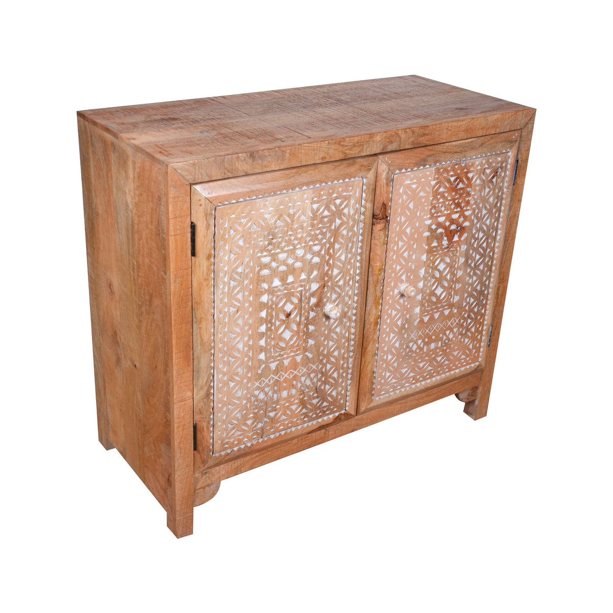 Dastkaar Cabinet - Traditional Mango Wood Cabinet with White Inlay Detailing