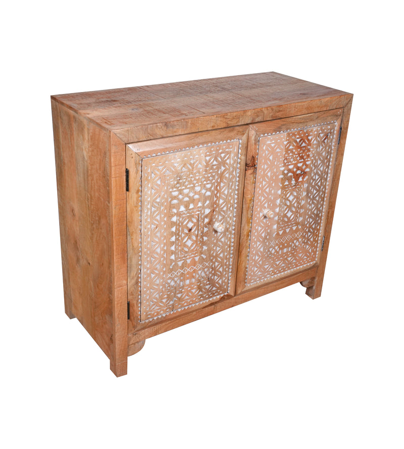 Dastkaar Cabinet - Traditional Mango Wood Cabinet with White Inlay Detailing