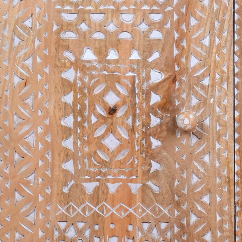 Dastkaar Cabinet - Traditional Mango Wood Cabinet with White Inlay Detailing