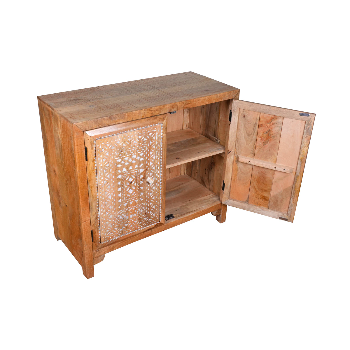 Dastkaar Cabinet - Traditional Mango Wood Cabinet with White Inlay Detailing
