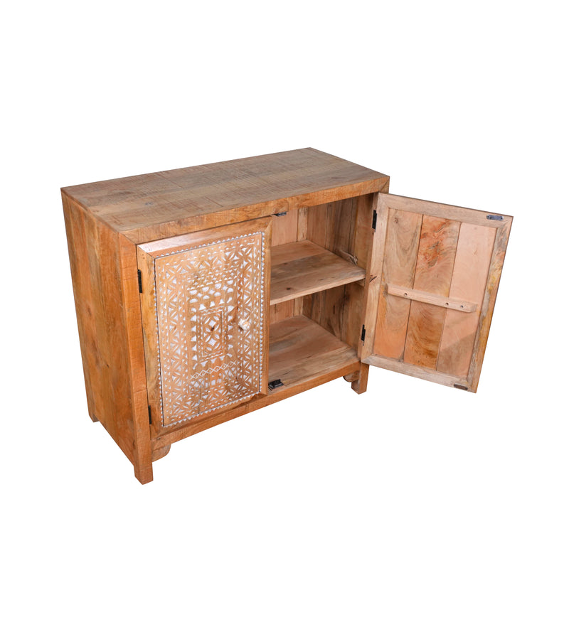 Dastkaar Cabinet - Traditional Mango Wood Cabinet with White Inlay Detailing