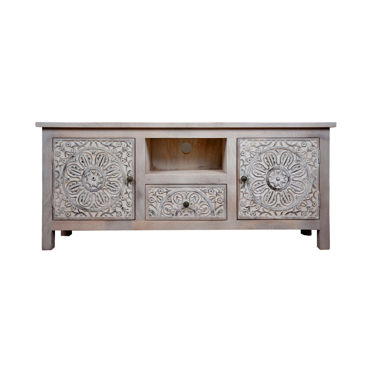Nivriti Cabinet - Hand-Carved Wooden Storage Cabinet with Open Display Niche