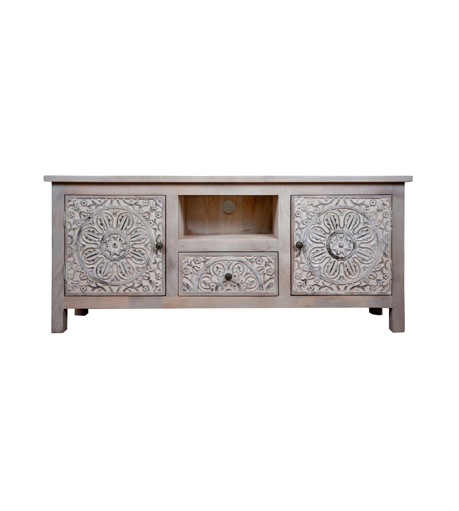 Nivriti Cabinet - Hand-Carved Wooden Storage Cabinet with Open Display Niche