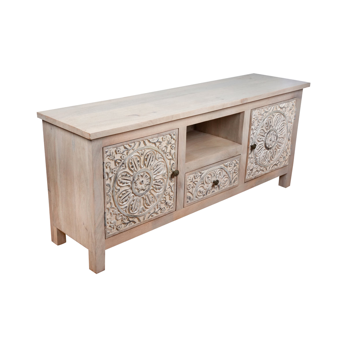 Nivriti Cabinet - Hand-Carved Wooden Storage Cabinet with Open Display Niche
