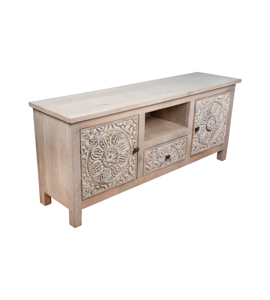 Nivriti Cabinet - Hand-Carved Wooden Storage Cabinet with Open Display Niche