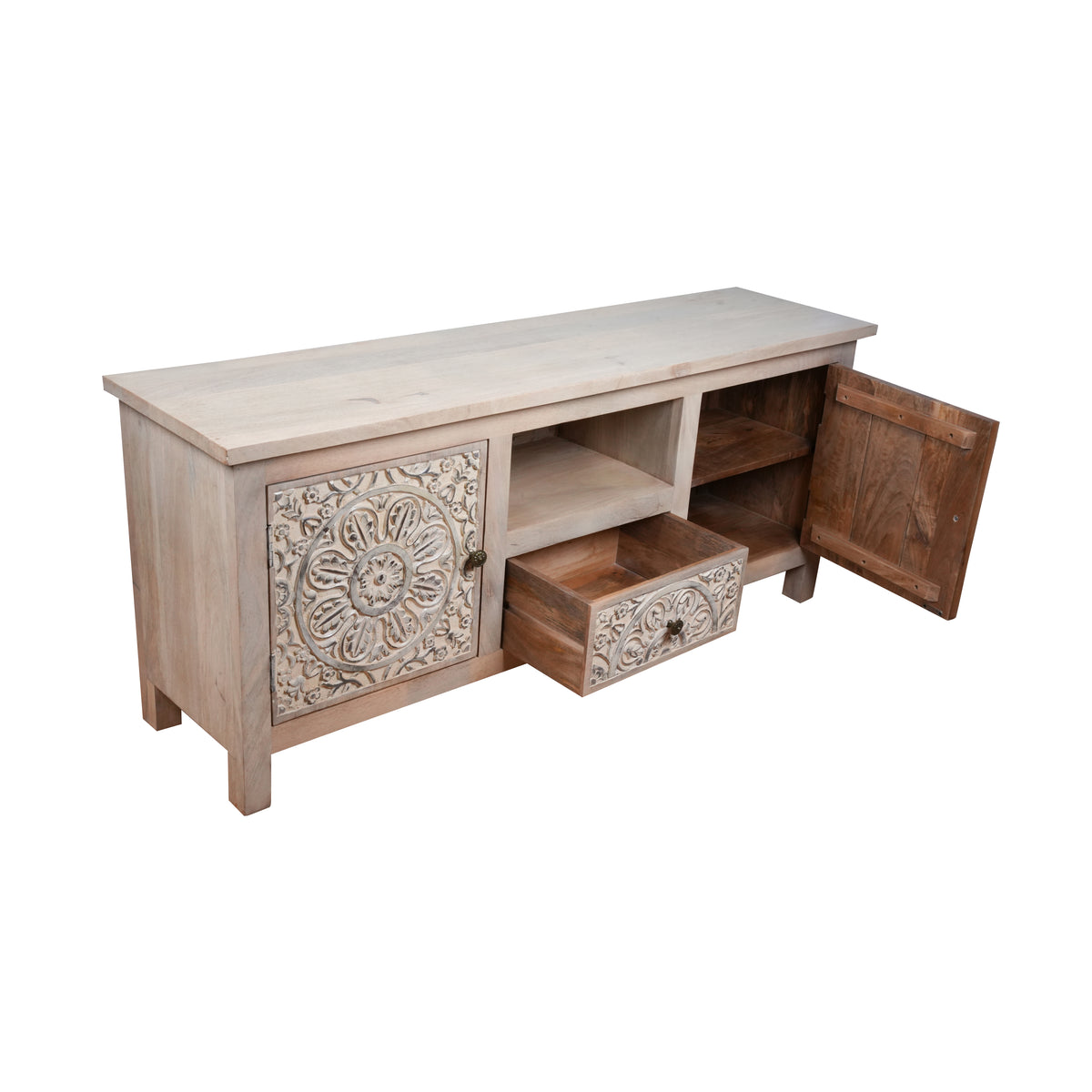 Nivriti Cabinet - Hand-Carved Wooden Storage Cabinet with Open Display Niche