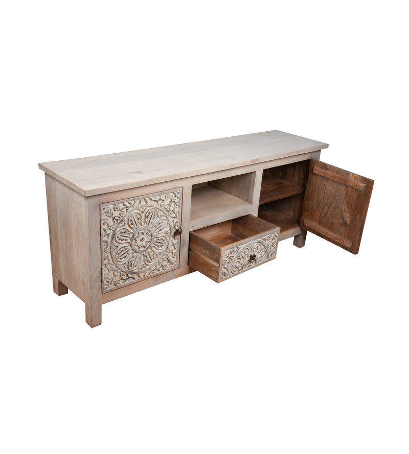 Nivriti Cabinet - Hand-Carved Wooden Storage Cabinet with Open Display Niche