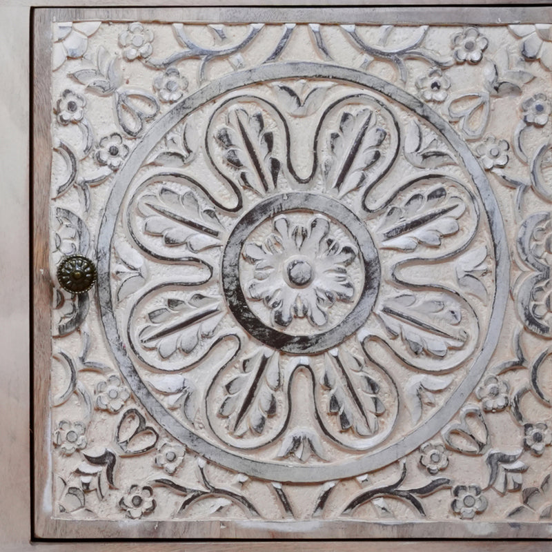 Nivriti Cabinet - Hand-Carved Wooden Storage Cabinet with Open Display Niche