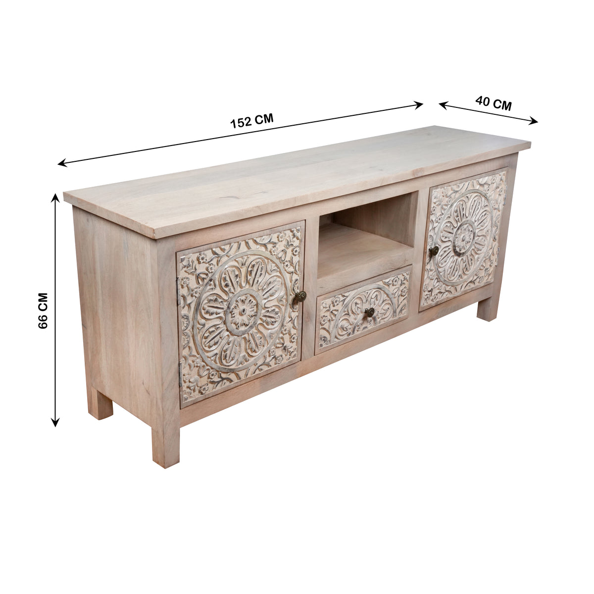 Nivriti Cabinet - Hand-Carved Wooden Storage Cabinet with Open Display Niche