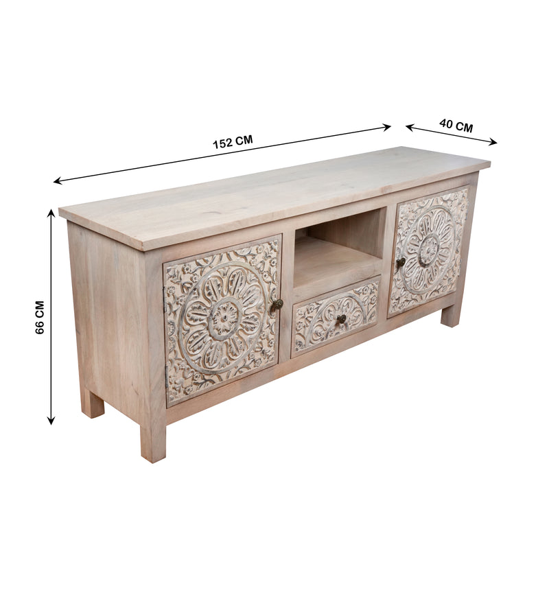 Nivriti Cabinet - Hand-Carved Wooden Storage Cabinet with Open Display Niche