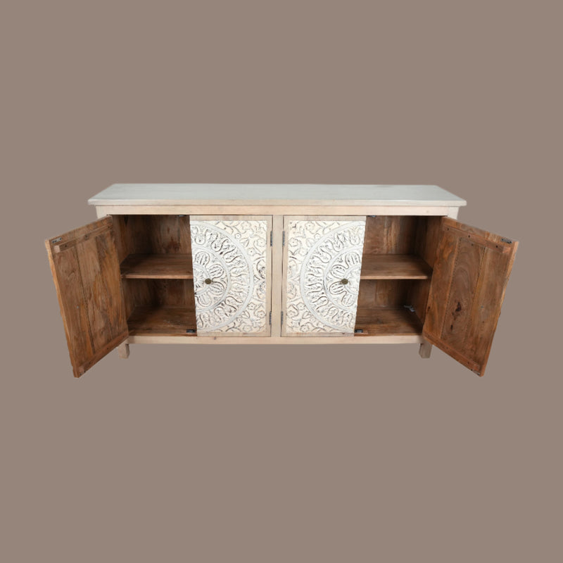 Veda Sideboard - Hand-Carved Wooden Storage Cabinet with Mandala Panels