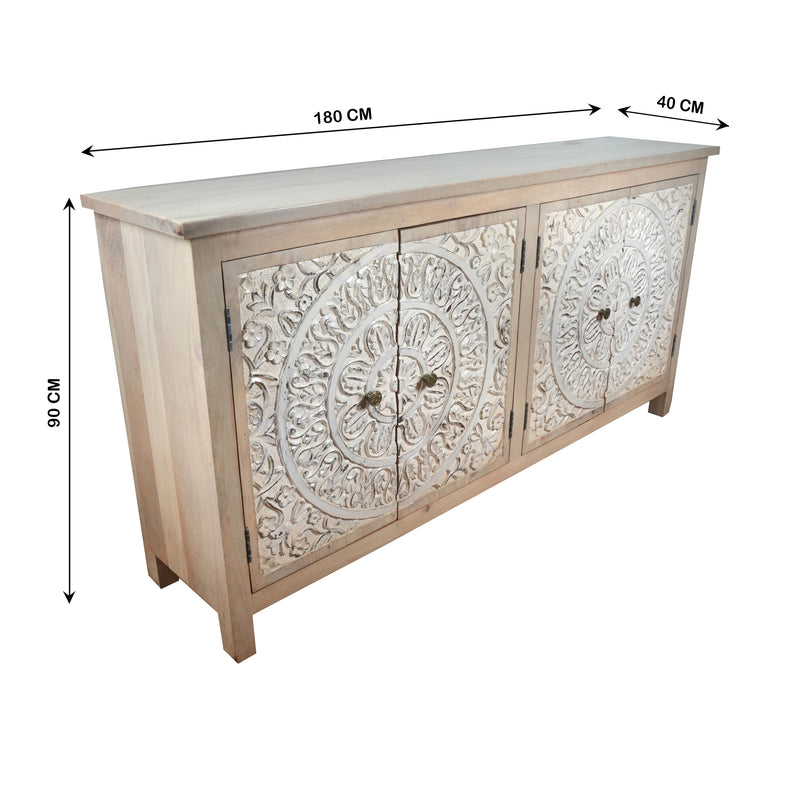 Veda Sideboard - Hand-Carved Wooden Storage Cabinet with Mandala Panels