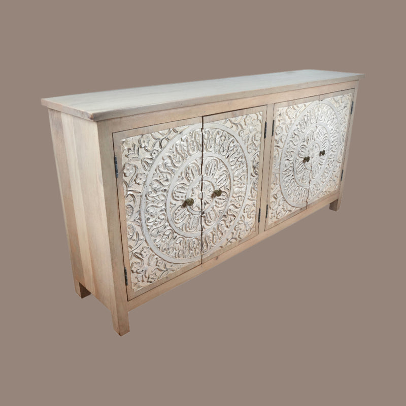 Veda Sideboard - Hand-Carved Wooden Storage Cabinet with Mandala Panels