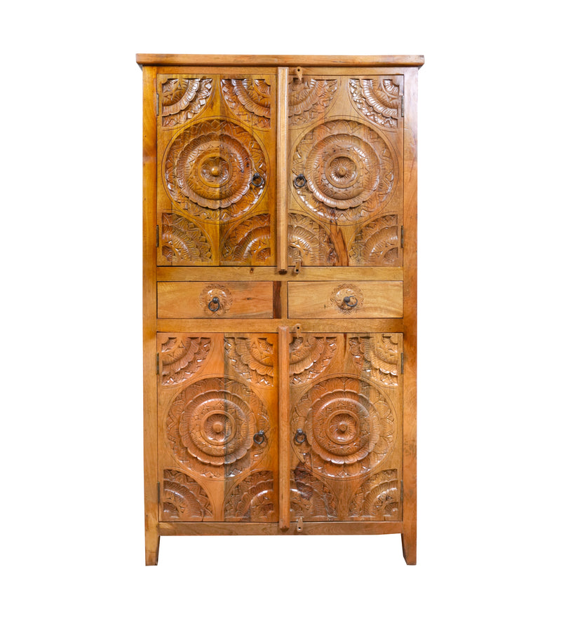 Chakra Almirah - Vintage Wooden Wardbrobe with Concentric Ring Carvings