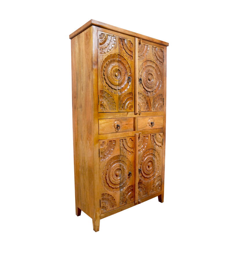 Chakra Almirah - Vintage Wooden Wardbrobe with Concentric Ring Carvings