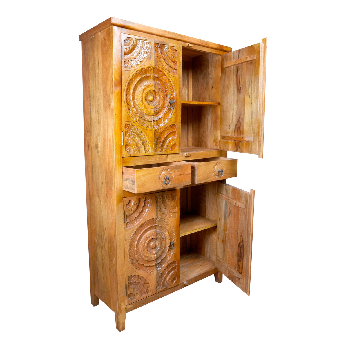 Chakra Almirah - Vintage Wooden Wardbrobe with Concentric Ring Carvings