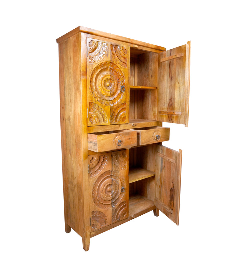 Chakra Almirah - Vintage Wooden Wardbrobe with Concentric Ring Carvings