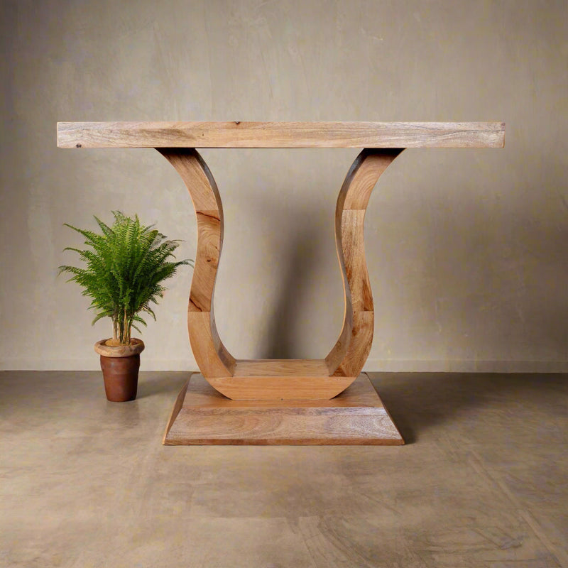Niva Table - Sculptural Wooden Console with Arched Legs in Natural Finish