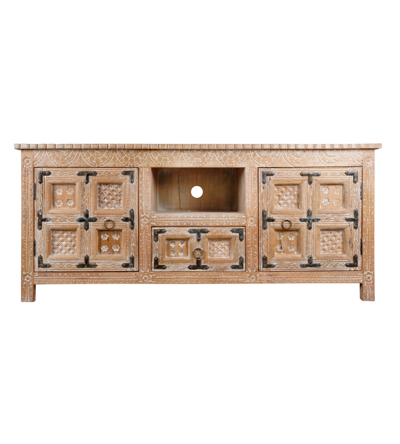 Ranthambore Chest - Hand-Carved Wooden Storage with Vintage Latch Accents
