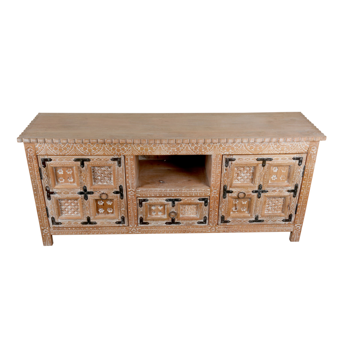 Ranthambore Chest - Hand-Carved Wooden Storage with Vintage Latch Accents