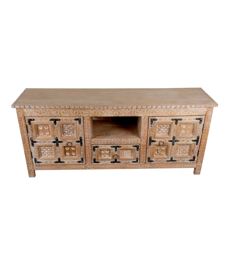 Ranthambore Chest - Hand-Carved Wooden Storage with Vintage Latch Accents