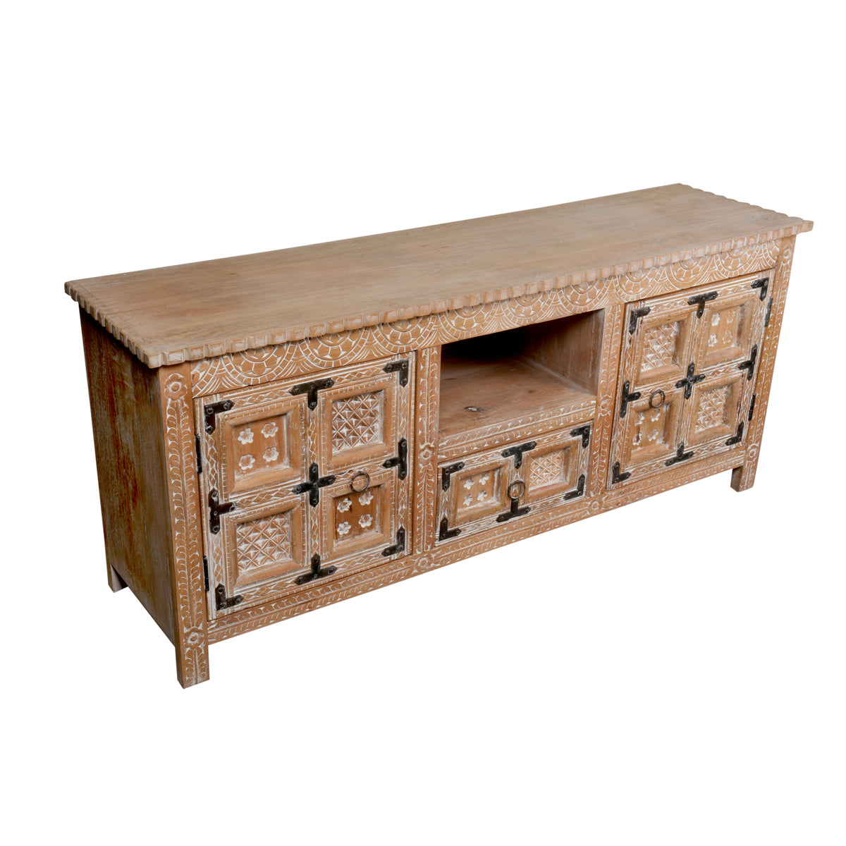 Ranthambore Chest - Hand-Carved Wooden Storage with Vintage Latch Accents